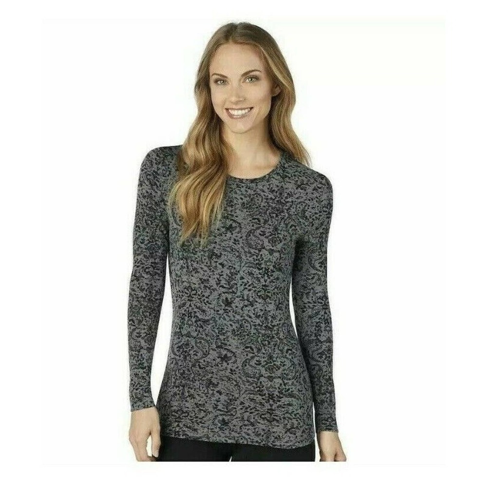 Cuddl Duds Womens Paisley Softwear Stretch Long Sleeve Crew Shirt Top Sz XS Gray